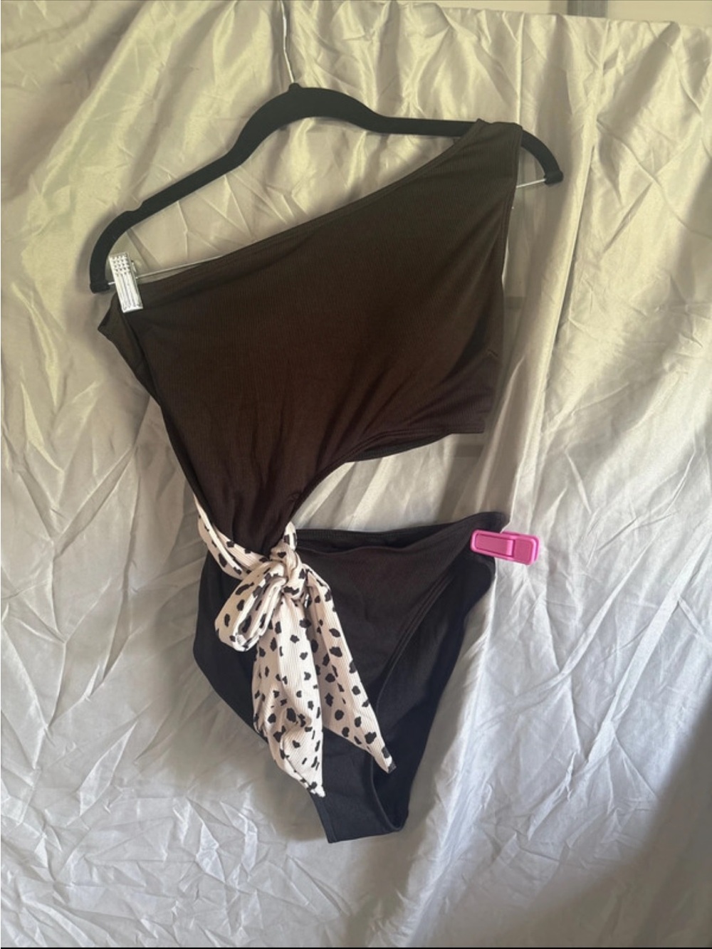 Free People One-Shoulder Brown One-Piece Swimsuit with Printed Tie
